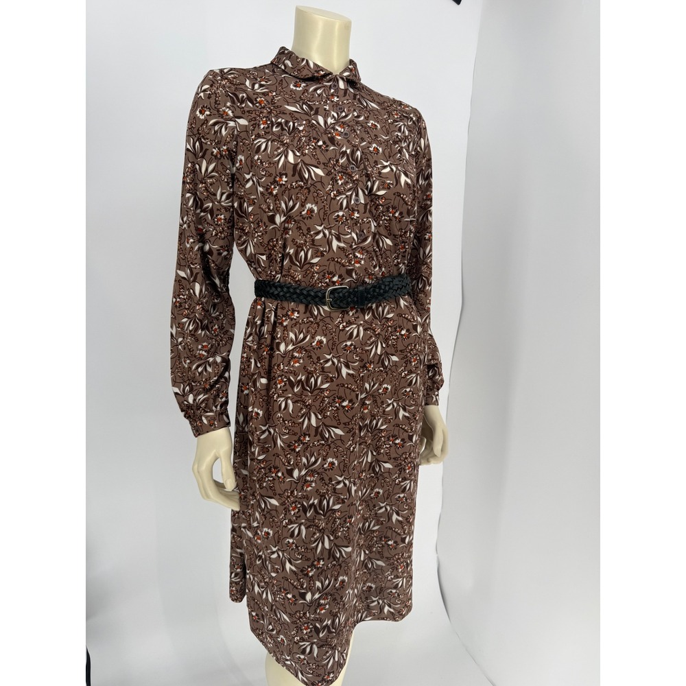 VTG 70s Brown Floral Shirt‎ Dress Cottagecore Dark Academia Lux Large